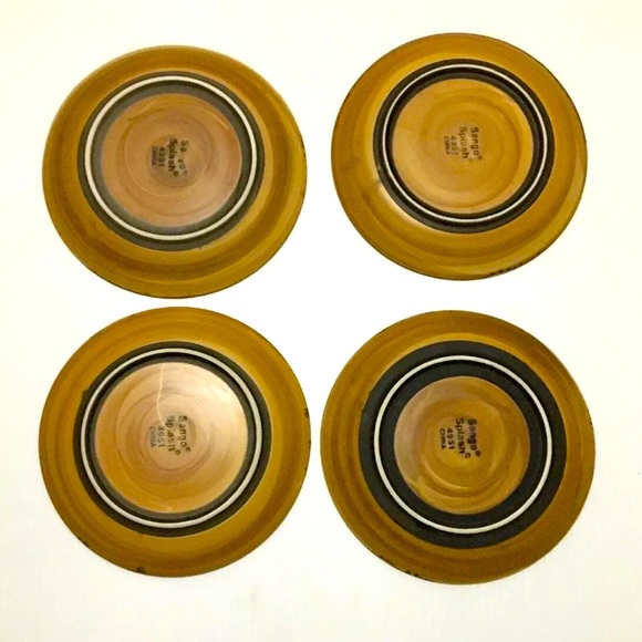 SANGO SPLASH BROWN Dinner Salad Plate 8-1/4" SET OF FOUR 4 Partially Glazed 4951 - Picture 5 of 12